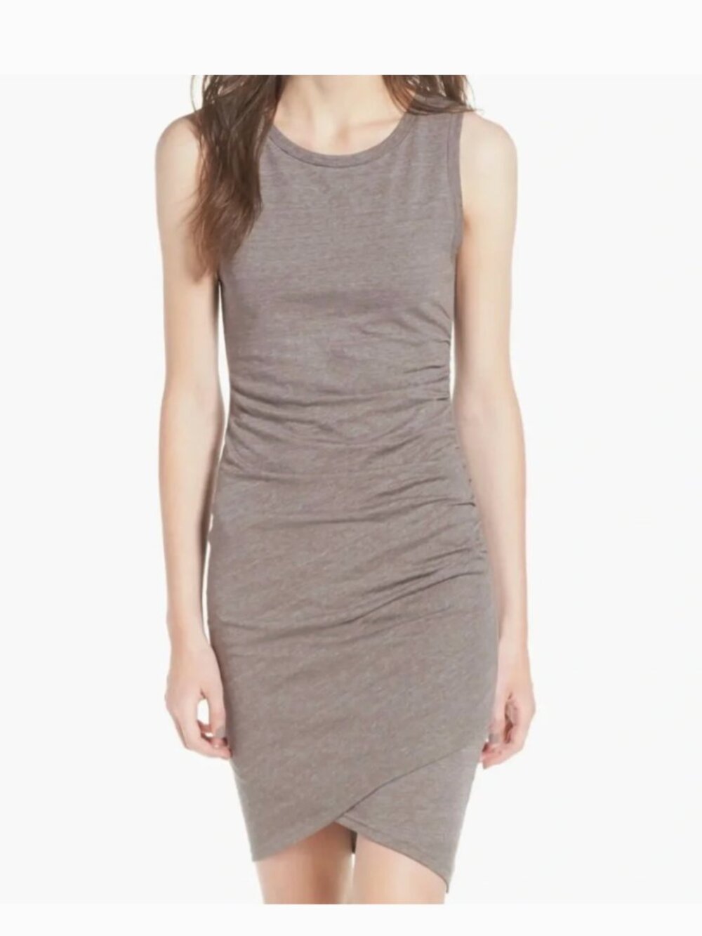 Leith Brown Sleeveless Ruched-Side Midi Dress